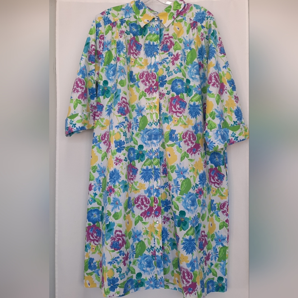 Models Coat Vintage floral print house coat Dress Robe Duster Muumuu Size 16P